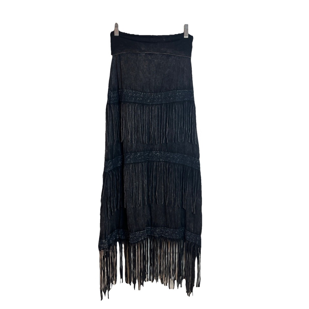 T Party Boho Charcoal Fringe‎ Fold Over Or High Wasted Skirt Size Small